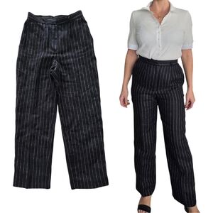 Vintage Ralph Lauren Black Pinstripe Linen Pants Women 6P USA Made Preppy Office